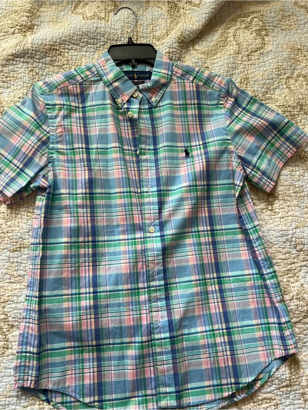 Ralph Lauren Pastel Plaid Short Sleeve Button-Down Shirt